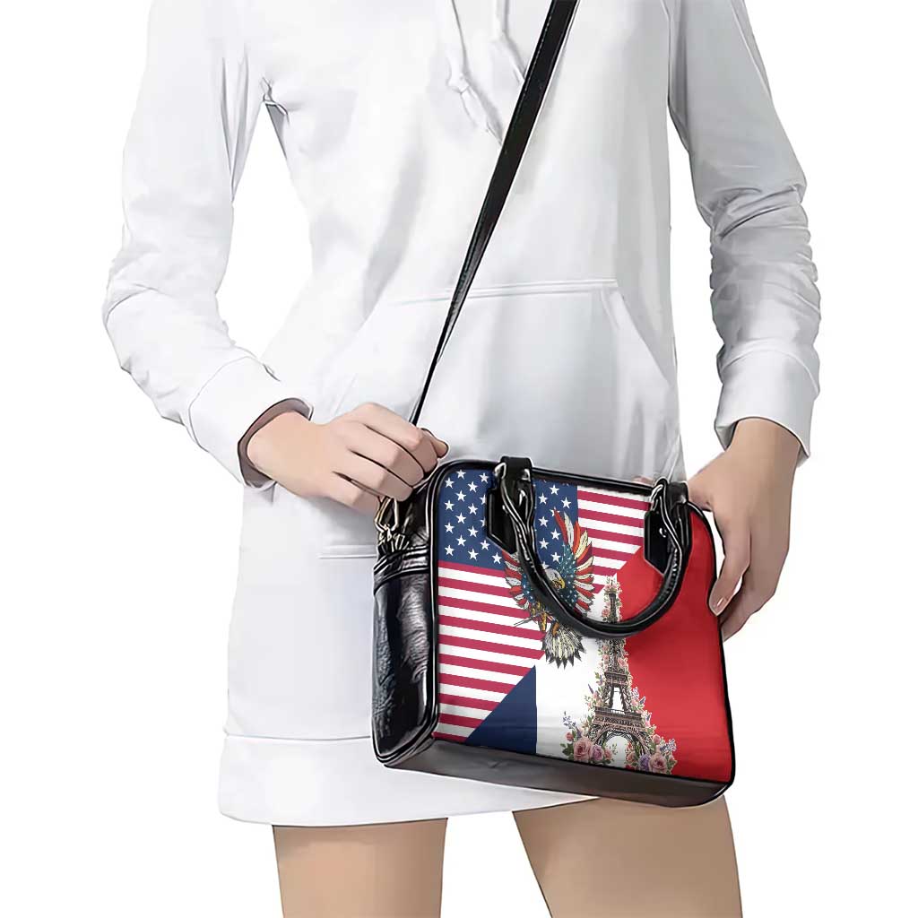 French American Heritage Month Shoulder Handbag Flag Style with USA Eagle and Eiffel Tower LT17
