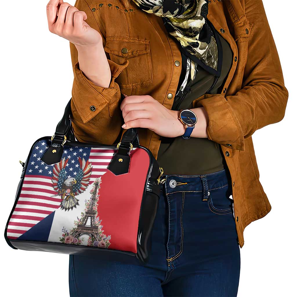 French American Heritage Month Shoulder Handbag Flag Style with USA Eagle and Eiffel Tower LT17