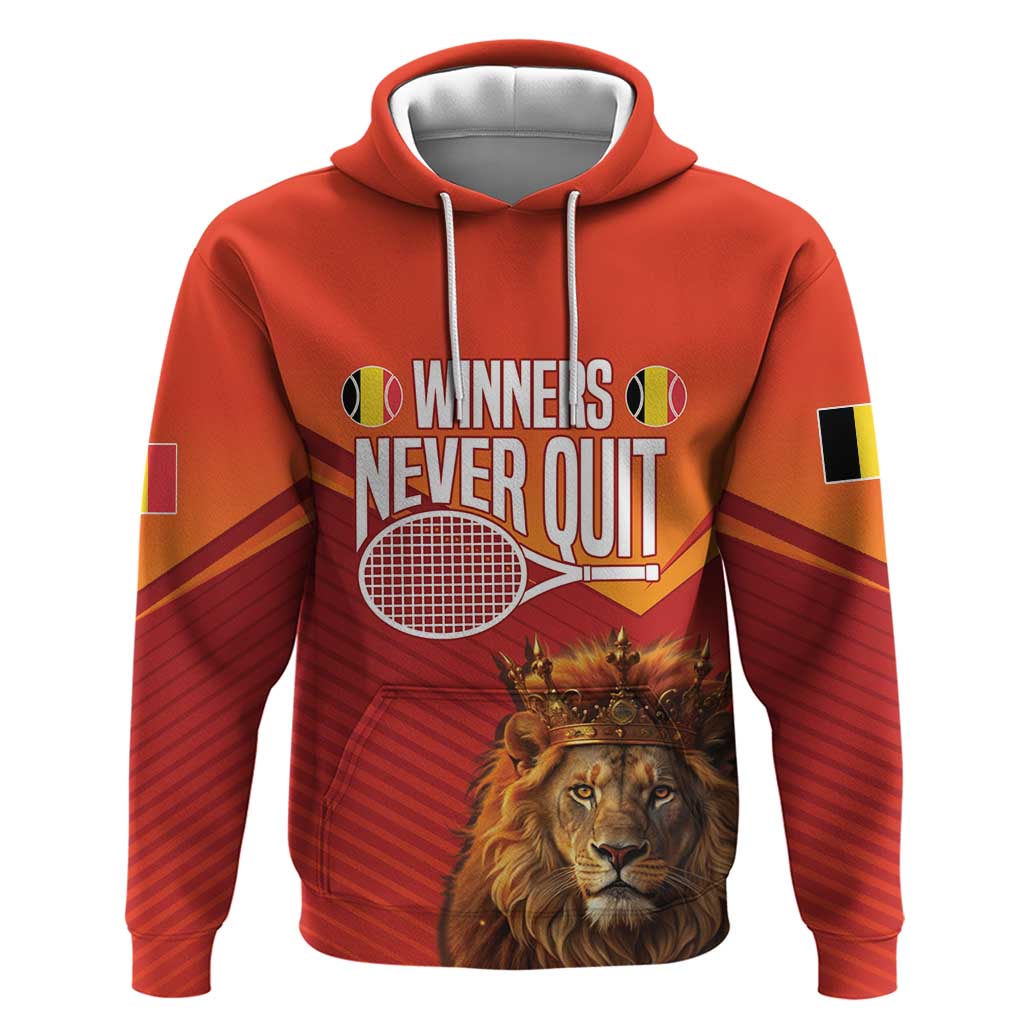 Custom Belgium Tennis Champions Hoodie Winners Never Quit with A Crowned Lion LT17