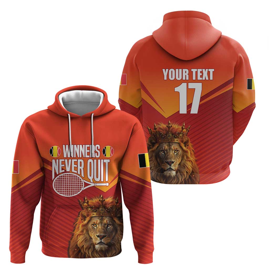 Custom Belgium Tennis Champions Hoodie Winners Never Quit with A Crowned Lion LT17