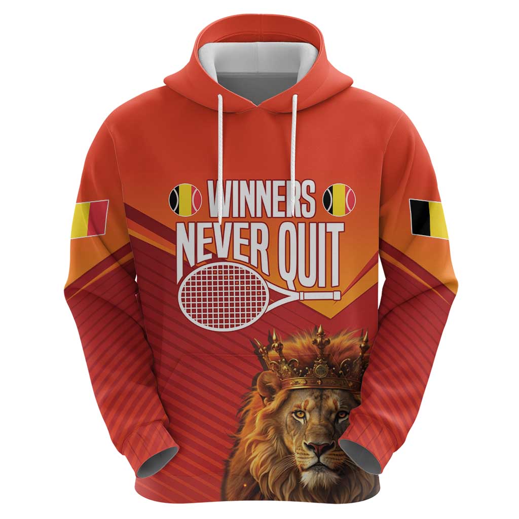 Custom Belgium Tennis Champions Hoodie Winners Never Quit with A Crowned Lion LT17