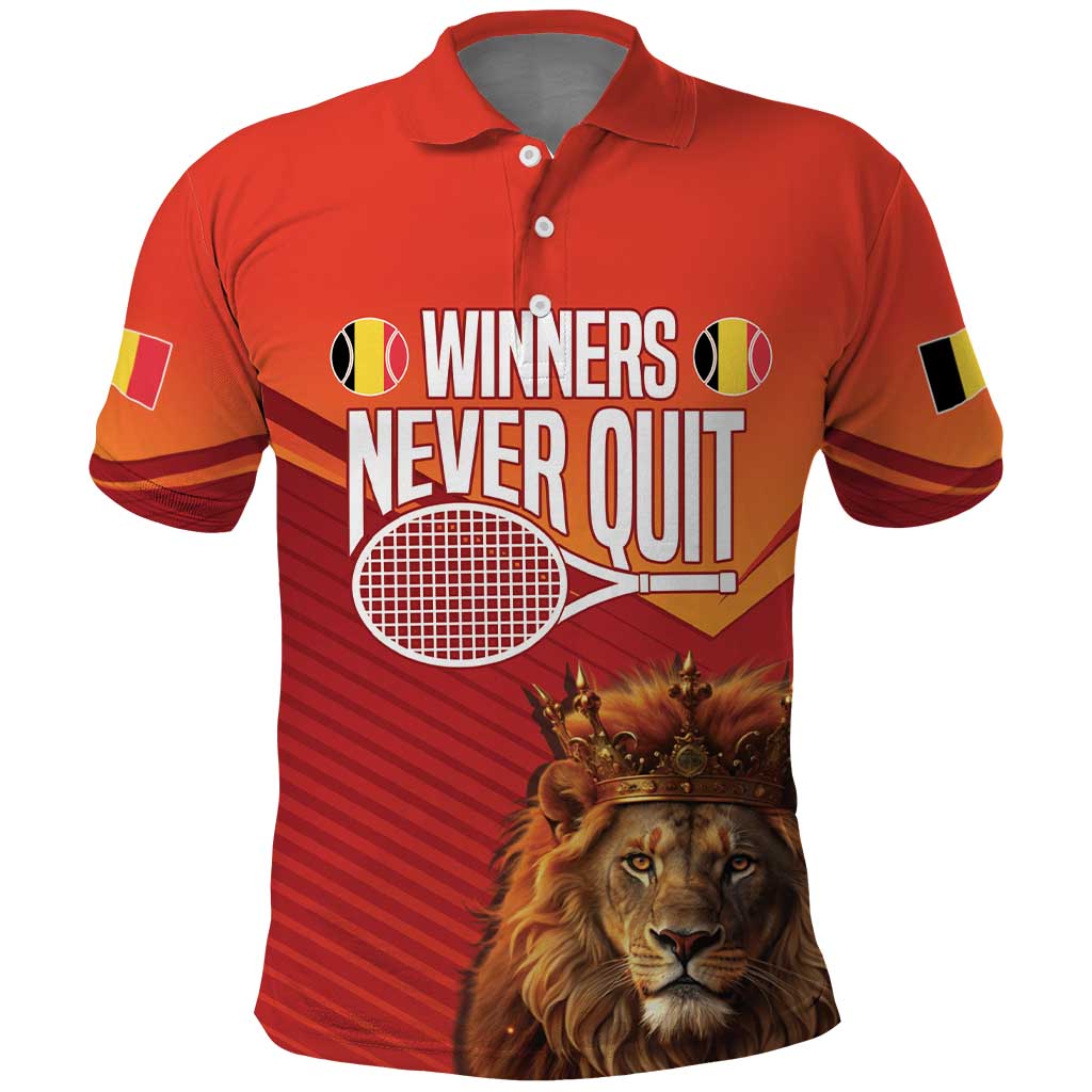Custom Belgium Tennis Champions Polo Shirt Winners Never Quit with A Crowned Lion LT17