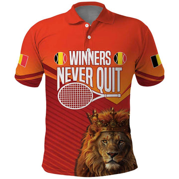 Custom Belgium Tennis Champions Polo Shirt Winners Never Quit with A Crowned Lion LT17