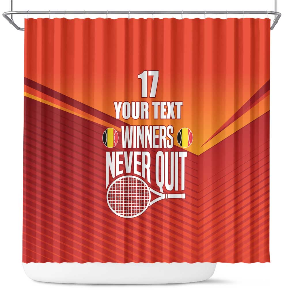 Custom Belgium Tennis Champions Shower Curtain Winners Never Quit with A Crowned Lion LT17