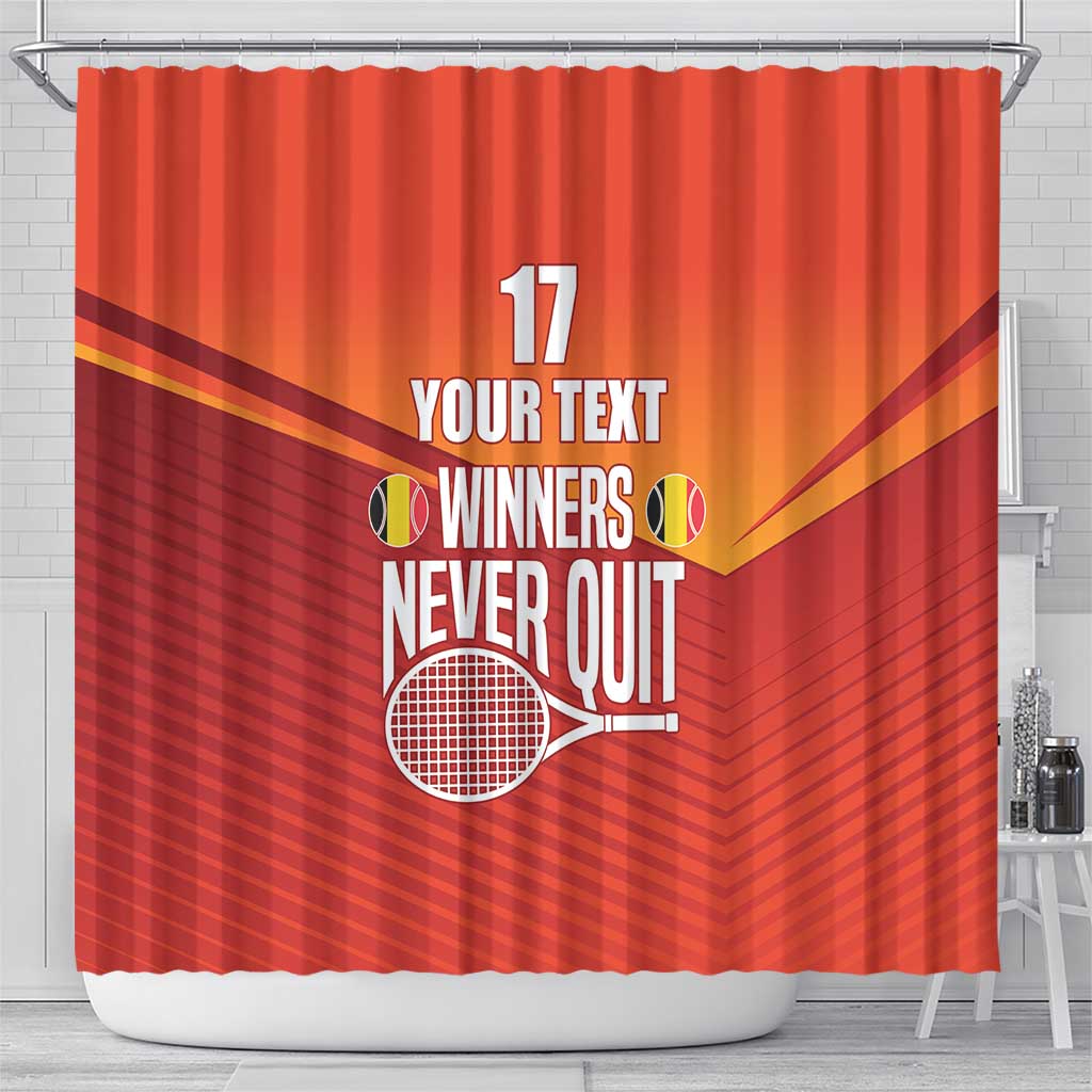 Custom Belgium Tennis Champions Shower Curtain Winners Never Quit with A Crowned Lion LT17