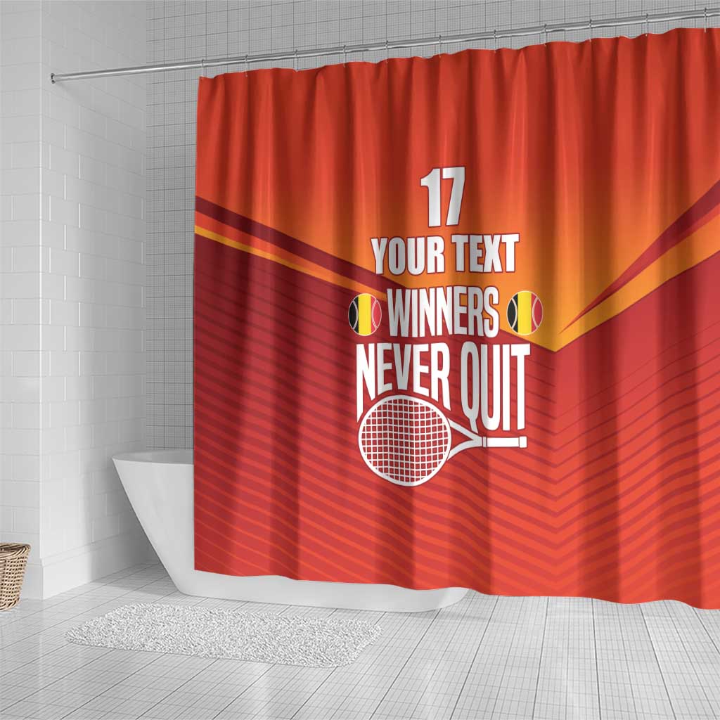 Custom Belgium Tennis Champions Shower Curtain Winners Never Quit with A Crowned Lion LT17