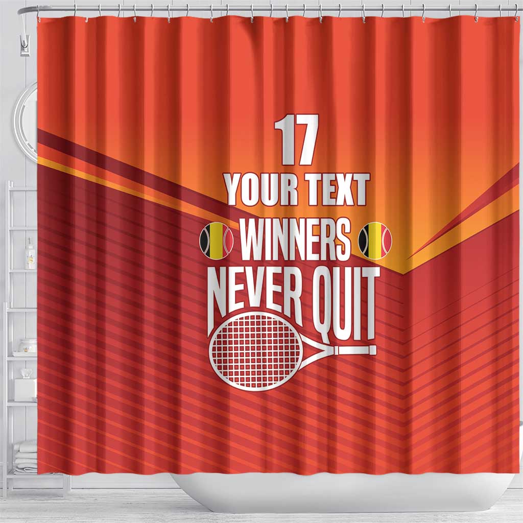 Custom Belgium Tennis Champions Shower Curtain Winners Never Quit with A Crowned Lion LT17