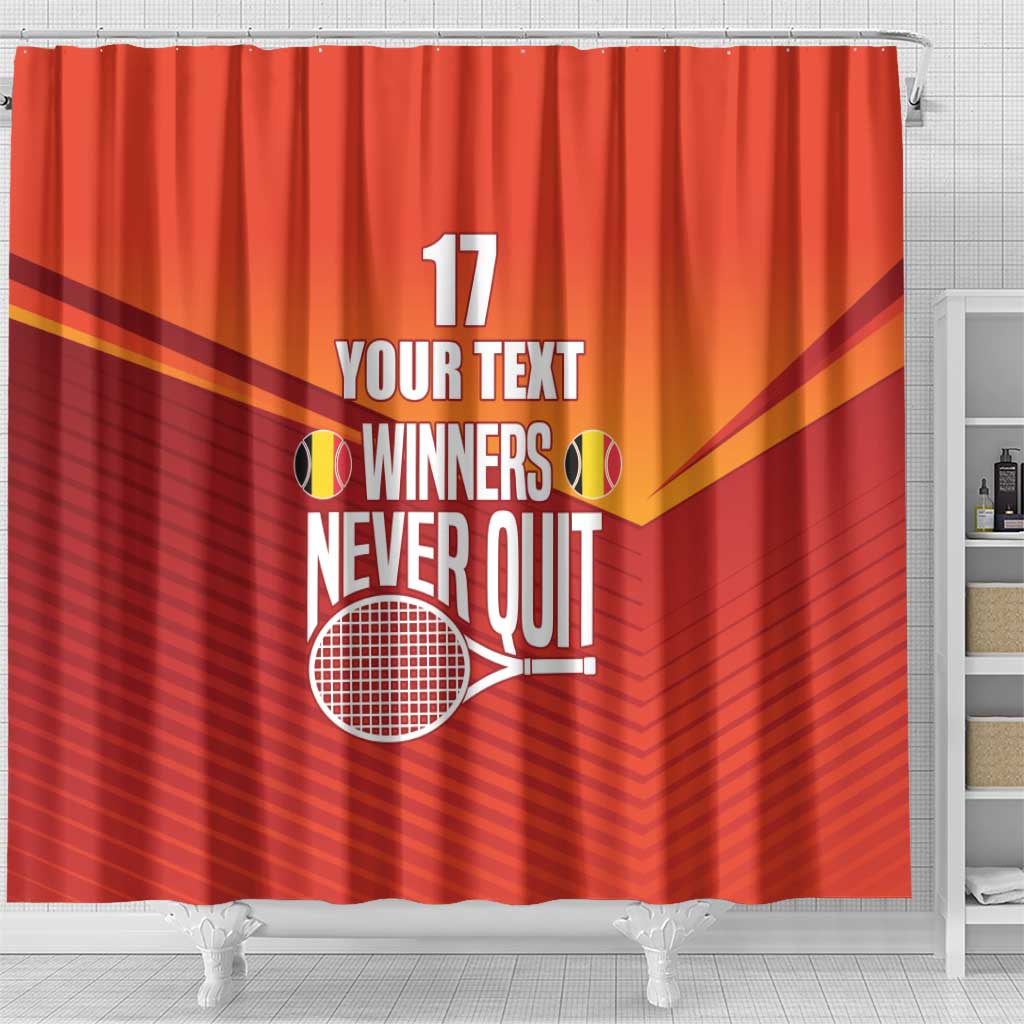 Custom Belgium Tennis Champions Shower Curtain Winners Never Quit with A Crowned Lion LT17