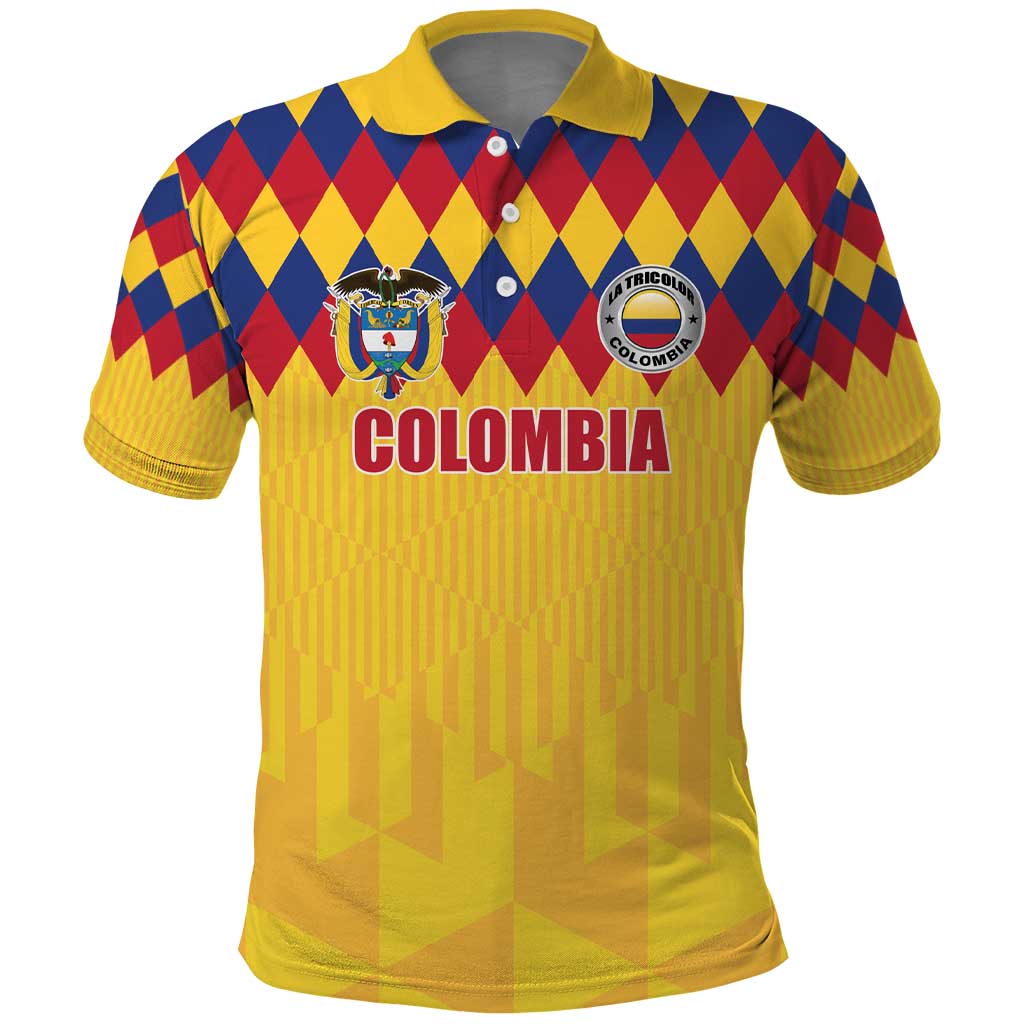 Custom Colombia Football Polo Shirt Retro Yellow Style LT17