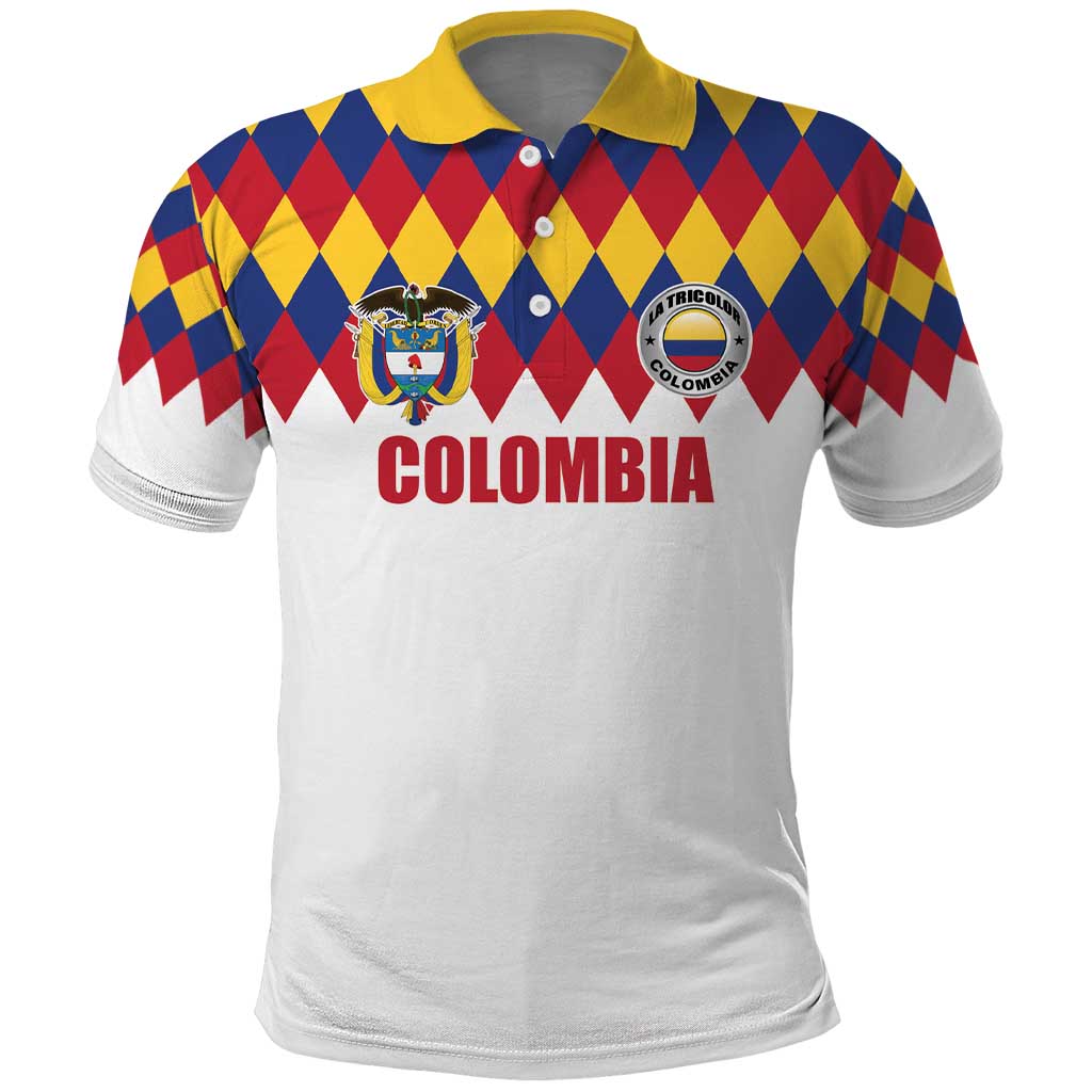 Custom Colombia Football Polo Shirt Retro White Style LT17