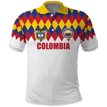 Custom Colombia Football Polo Shirt Retro White Style LT17