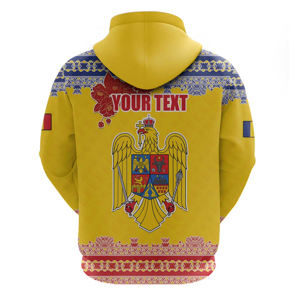Personalized Vintage Romania Coat of Arms Hoodie Golden Eagle with Romanian Peony LT17