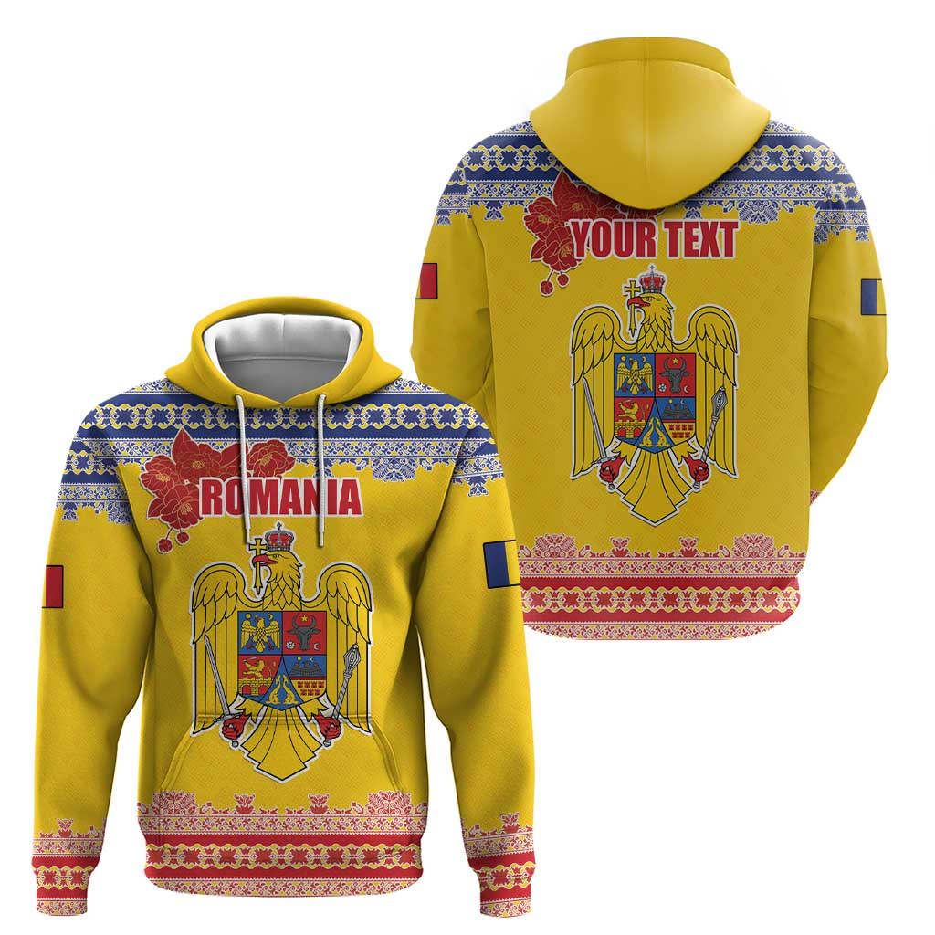 Personalized Vintage Romania Coat of Arms Hoodie Golden Eagle with Romanian Peony LT17