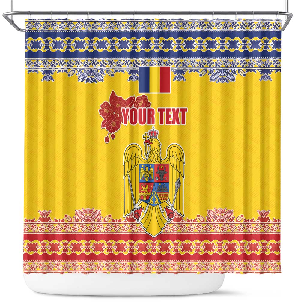 Personalized Vintage Romania Coat of Arms Shower Curtain Golden Eagle with Romanian Peony LT17