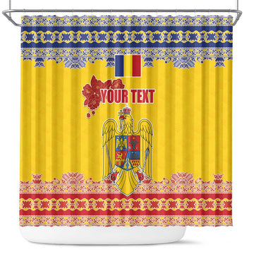 Personalized Vintage Romania Coat of Arms Shower Curtain Golden Eagle with Romanian Peony LT17