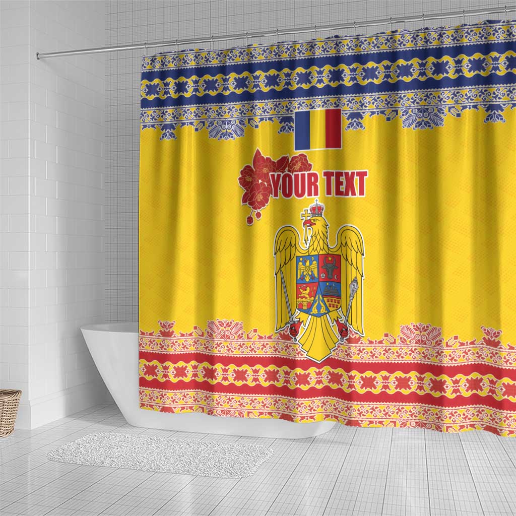 Personalized Vintage Romania Coat of Arms Shower Curtain Golden Eagle with Romanian Peony LT17