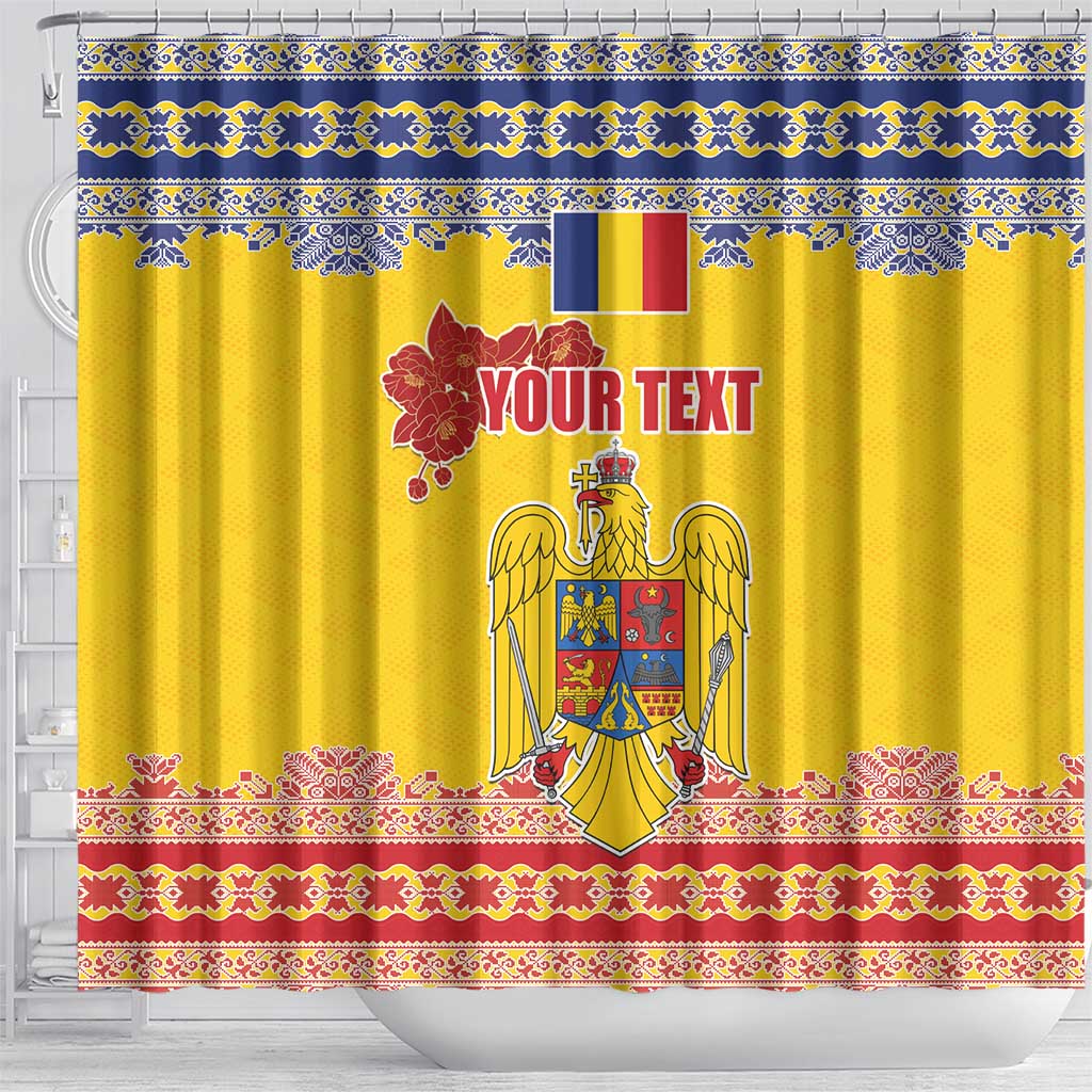Personalized Vintage Romania Coat of Arms Shower Curtain Golden Eagle with Romanian Peony LT17