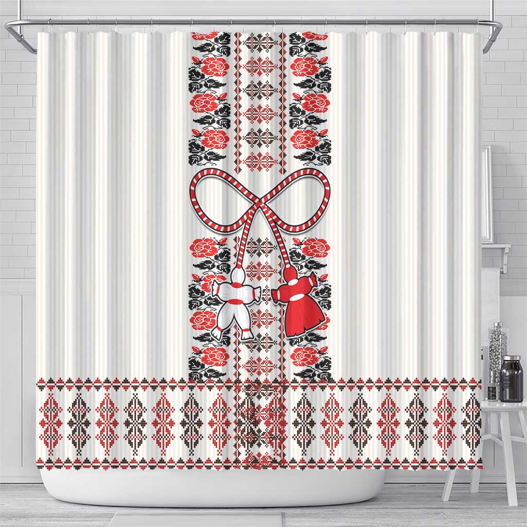Romanian Traditional Pattern with Martenitsa Shower Curtain Happy Martisor Day 1 March LT17