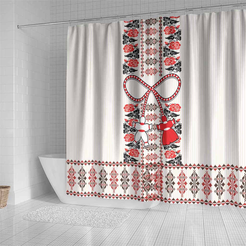 Romanian Traditional Pattern with Martenitsa Shower Curtain Happy Martisor Day 1 March LT17