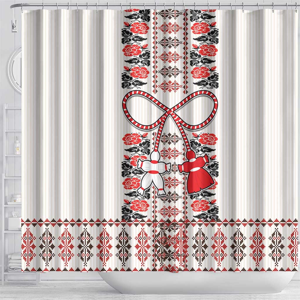 Romanian Traditional Pattern with Martenitsa Shower Curtain Happy Martisor Day 1 March LT17
