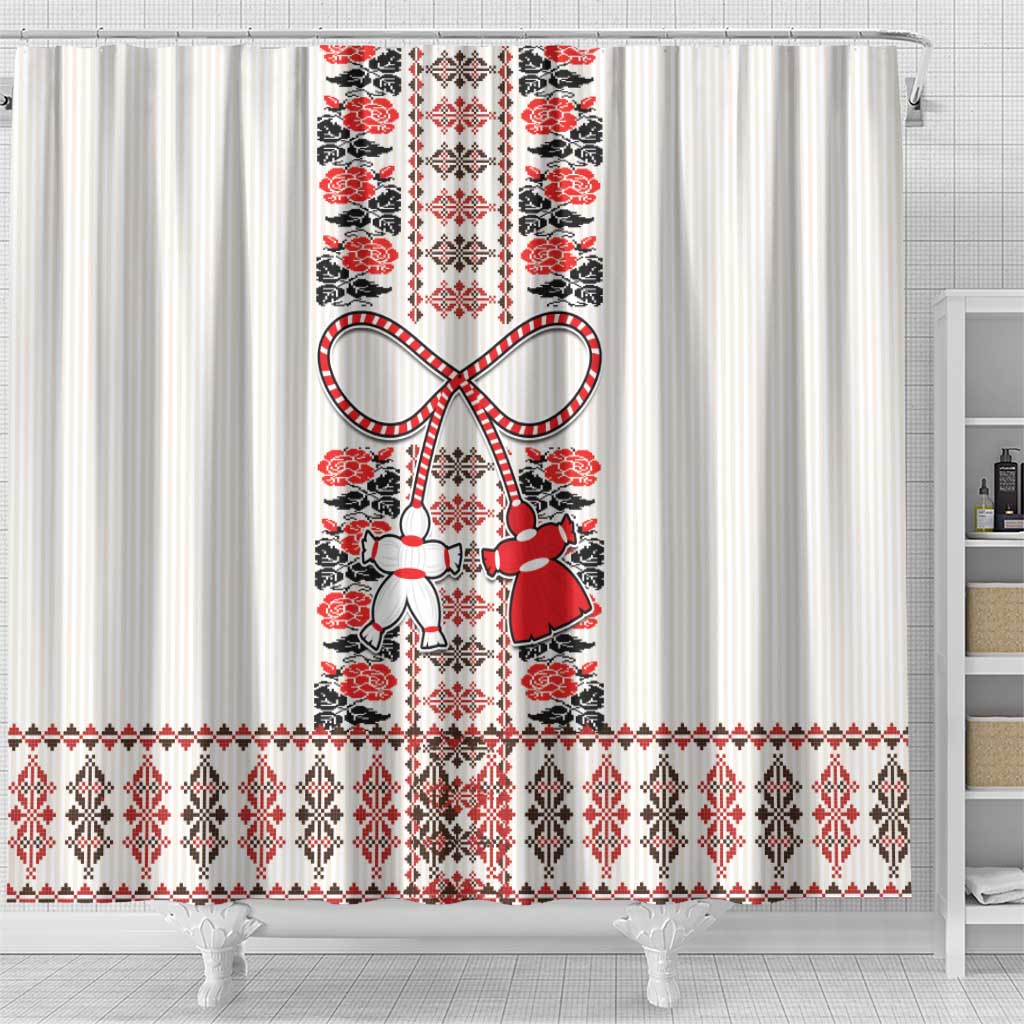 Romanian Traditional Pattern with Martenitsa Shower Curtain Happy Martisor Day 1 March LT17