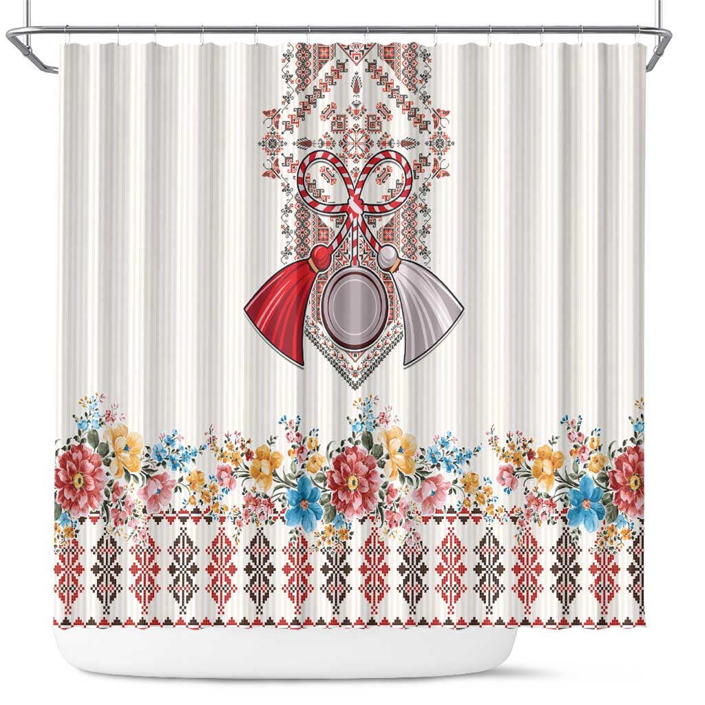 Romania Happy Martisor Day 1 March Shower Curtain Martenitsa and Peony Romanian Traditional Pattern LT17