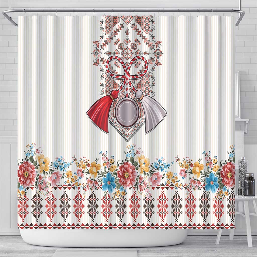 Romania Happy Martisor Day 1 March Shower Curtain Martenitsa and Peony Romanian Traditional Pattern LT17