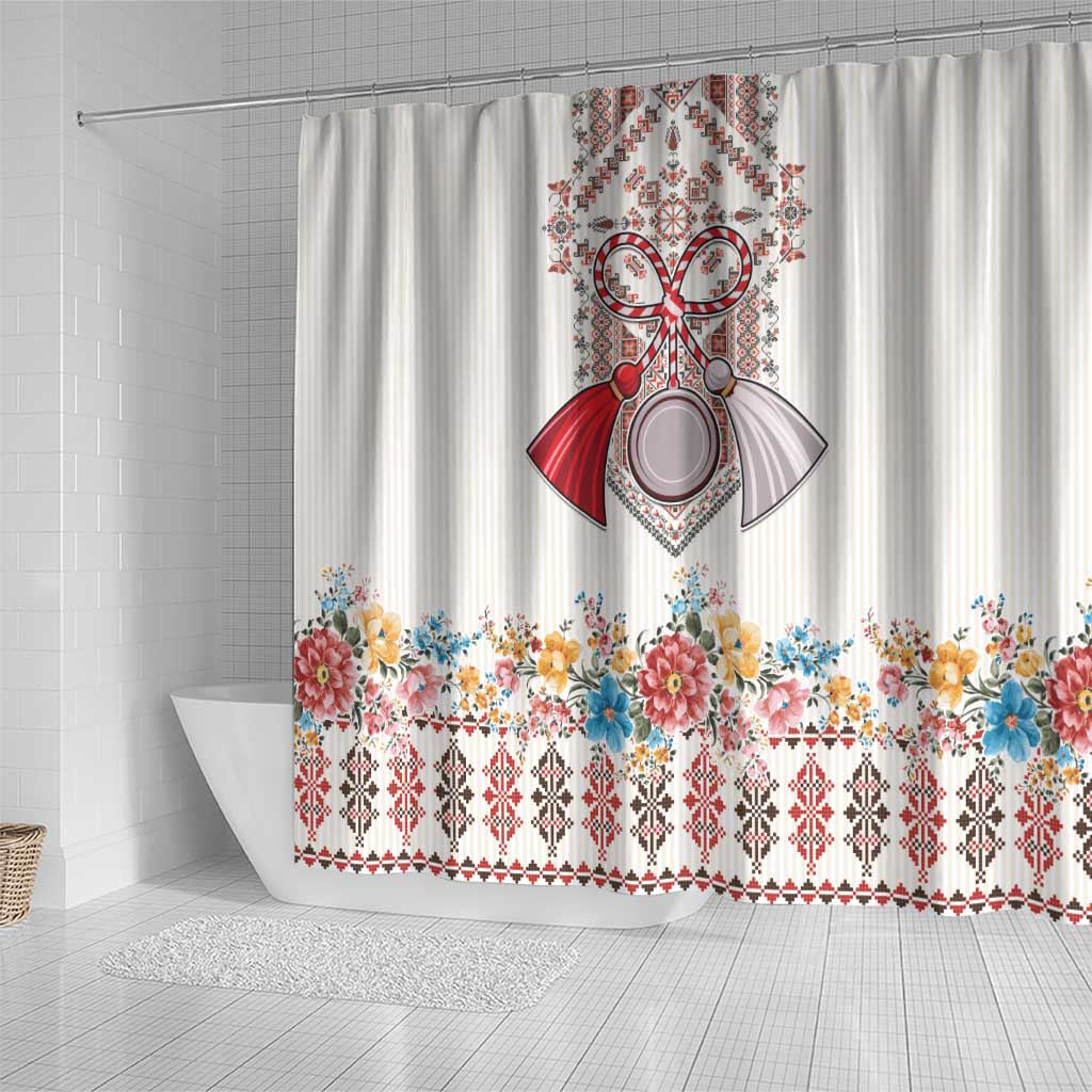 Romania Happy Martisor Day 1 March Shower Curtain Martenitsa and Peony Romanian Traditional Pattern LT17