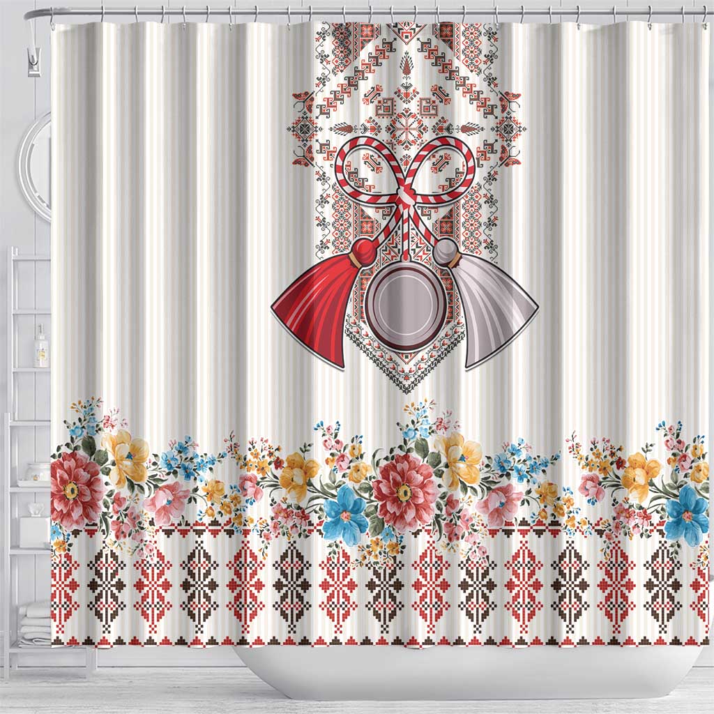 Romania Happy Martisor Day 1 March Shower Curtain Martenitsa and Peony Romanian Traditional Pattern LT17