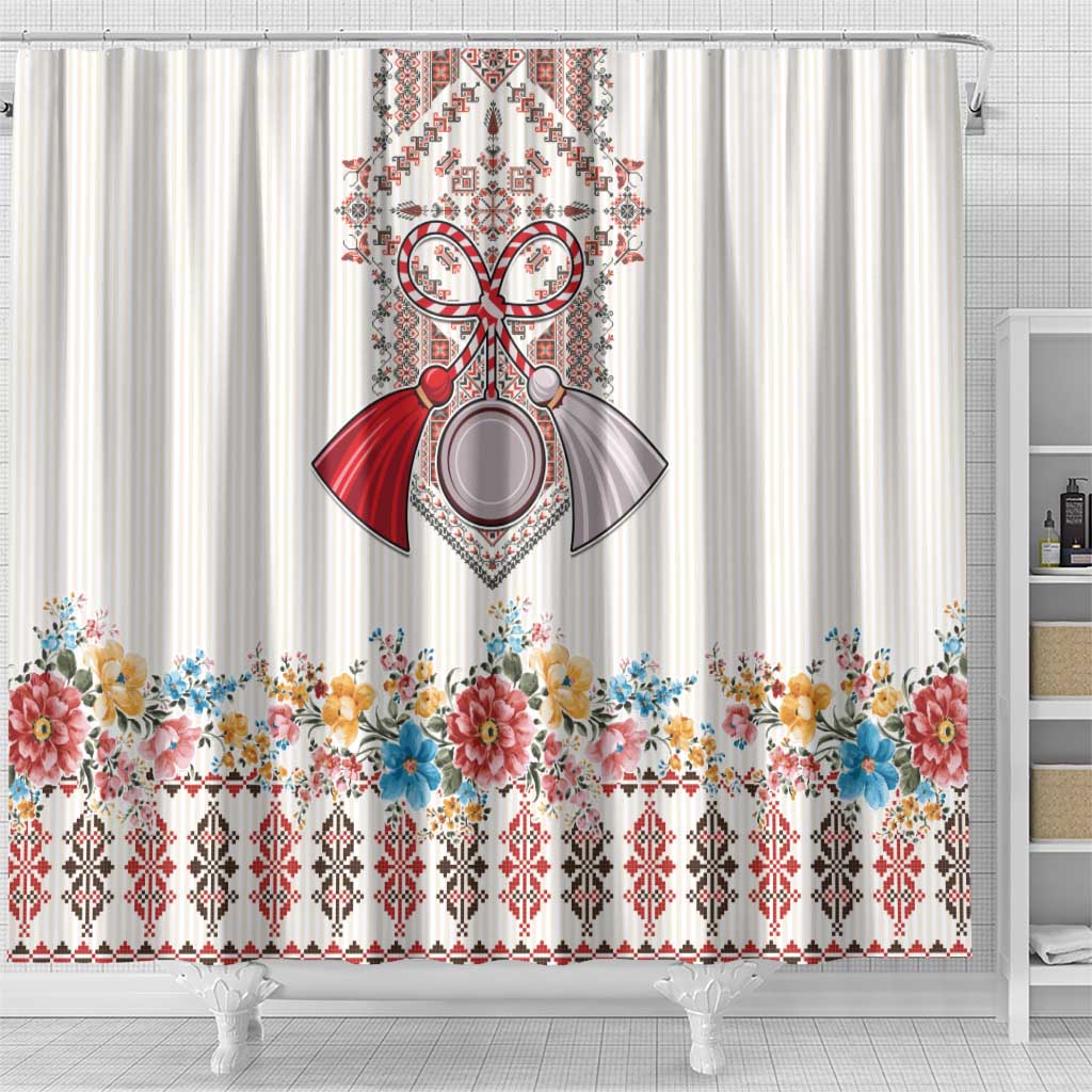 Romania Happy Martisor Day 1 March Shower Curtain Martenitsa and Peony Romanian Traditional Pattern LT17
