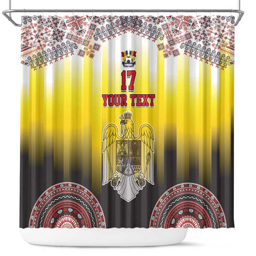 Custom Romania Football Go Champions Shower Curtain Romanian Traditional Patern LT17