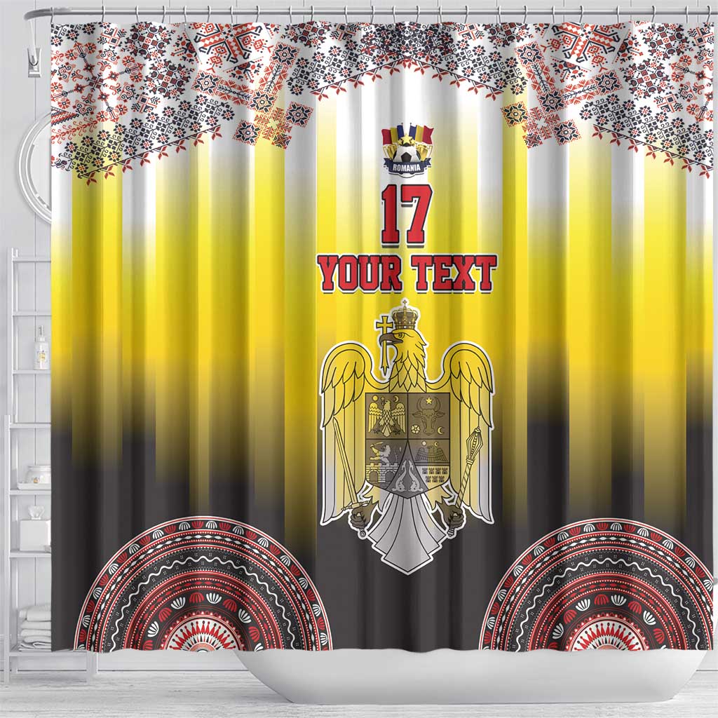 Custom Romania Football Go Champions Shower Curtain Romanian Traditional Patern LT17
