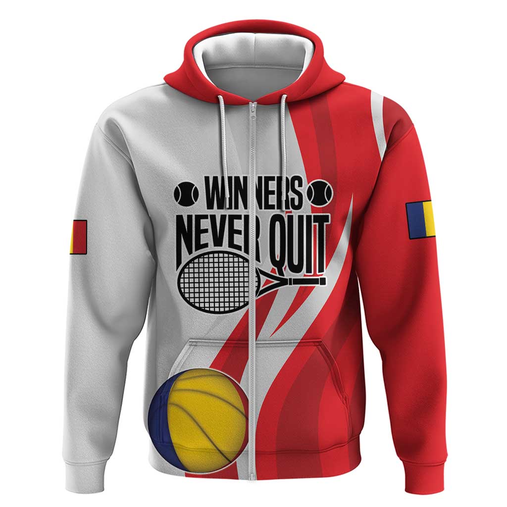 Custom Romania Tennis Winners Never Quit Hoodie Sporty Style LT17