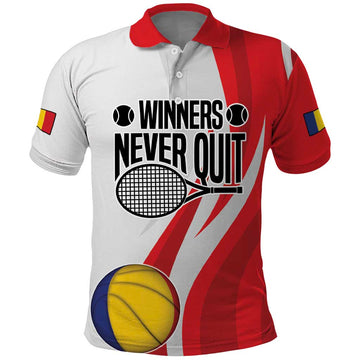 Custom Romania Tennis Winners Never Quit Polo Shirt Sporty Style LT17
