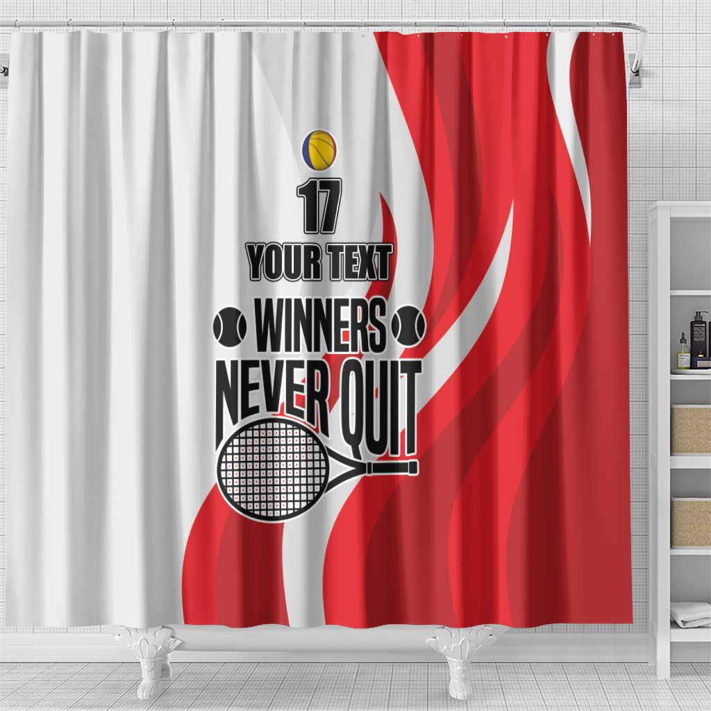 Custom Romania Tennis Winners Never Quit Shower Curtain Sporty Style LT17