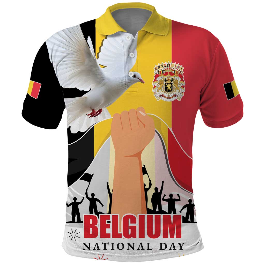 Belgian National Day Polo Shirt 21th July Flag with Dove LT17