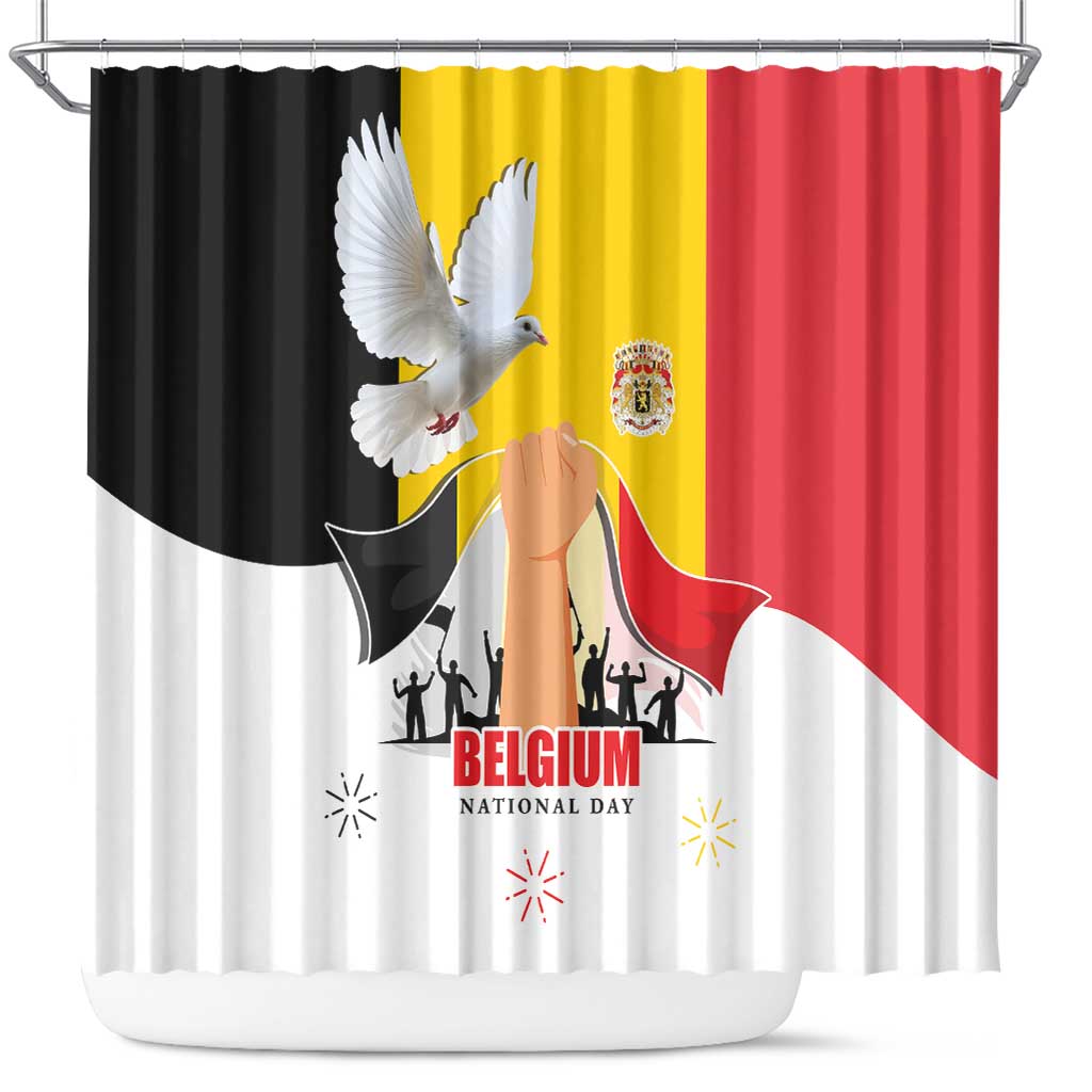 Belgian National Day Shower Curtain 21th July Flag with Dove LT17