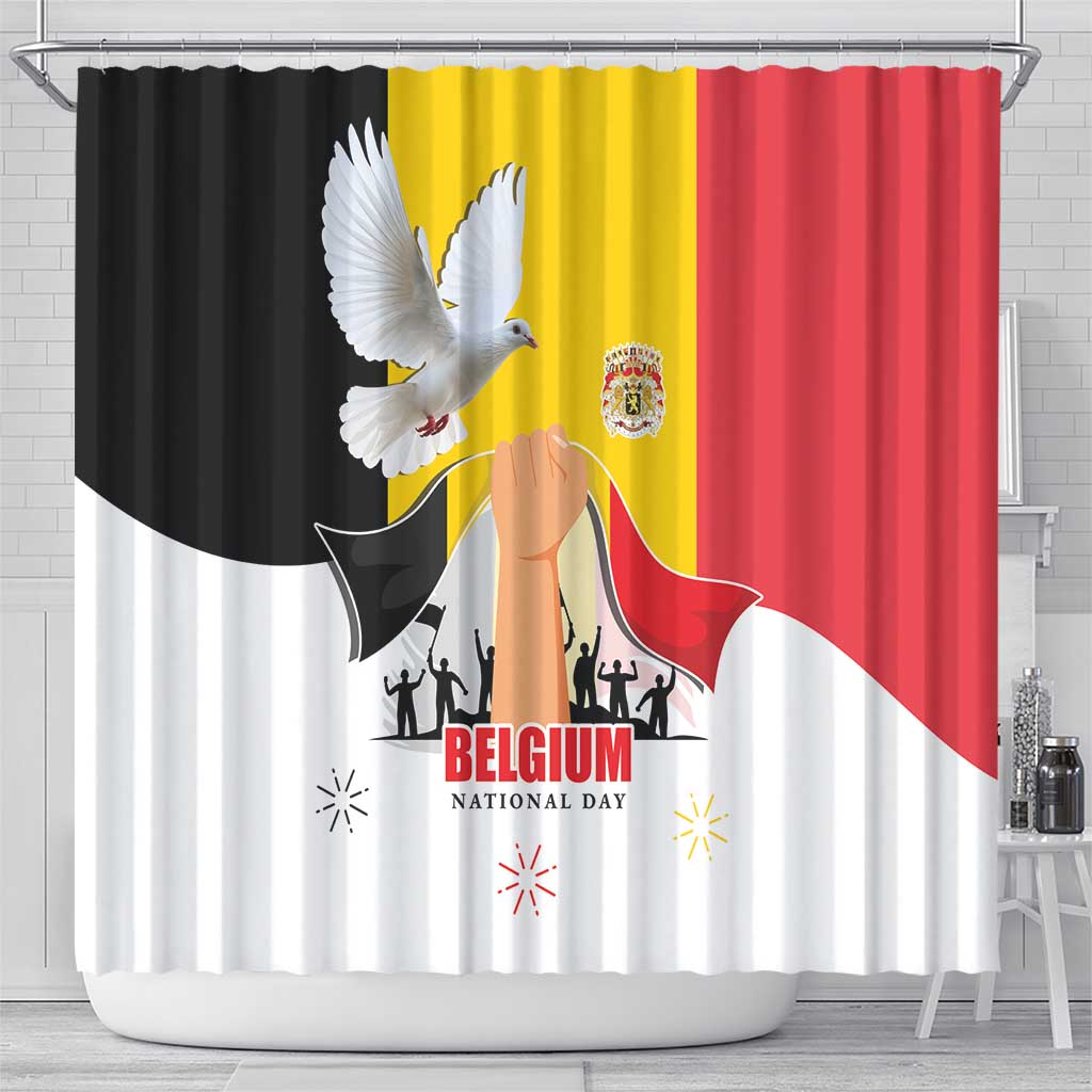 Belgian National Day Shower Curtain 21th July Flag with Dove LT17