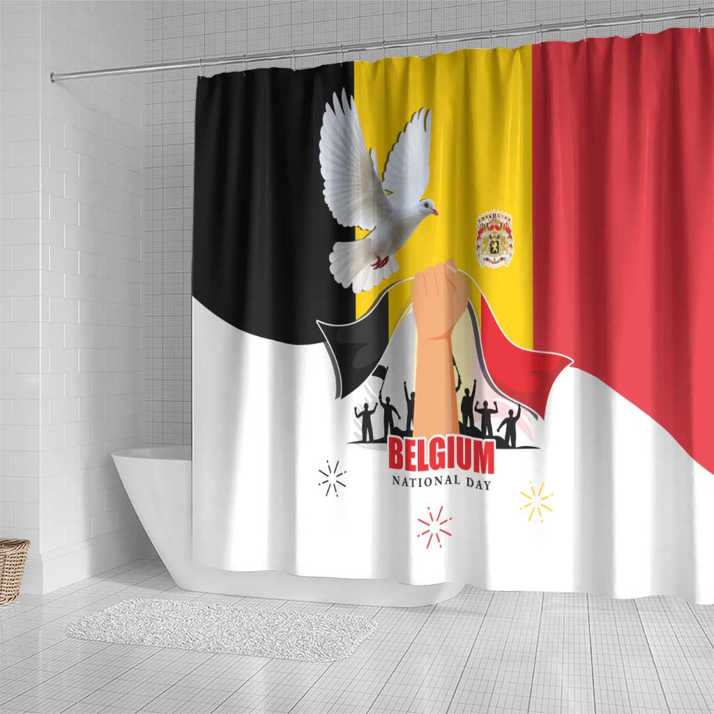 Belgian National Day Shower Curtain 21th July Flag with Dove LT17