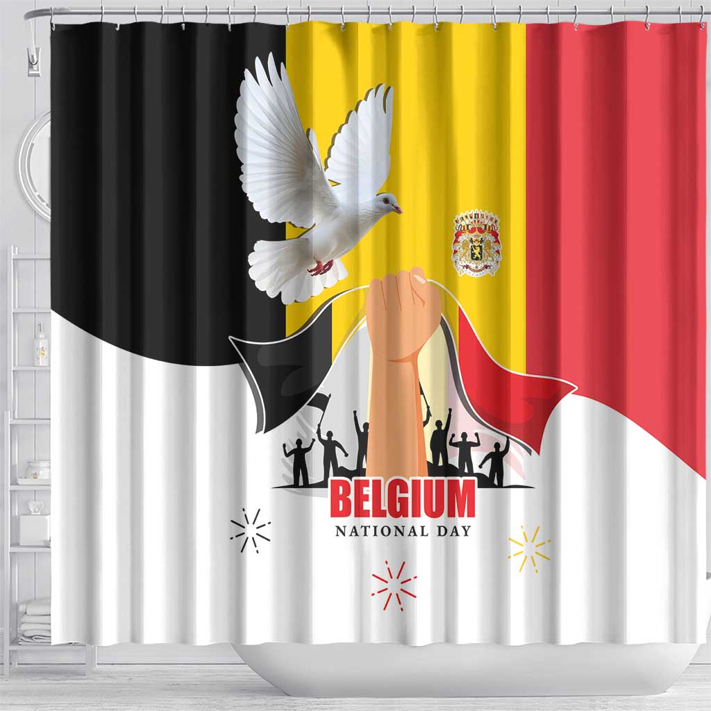 Belgian National Day Shower Curtain 21th July Flag with Dove LT17