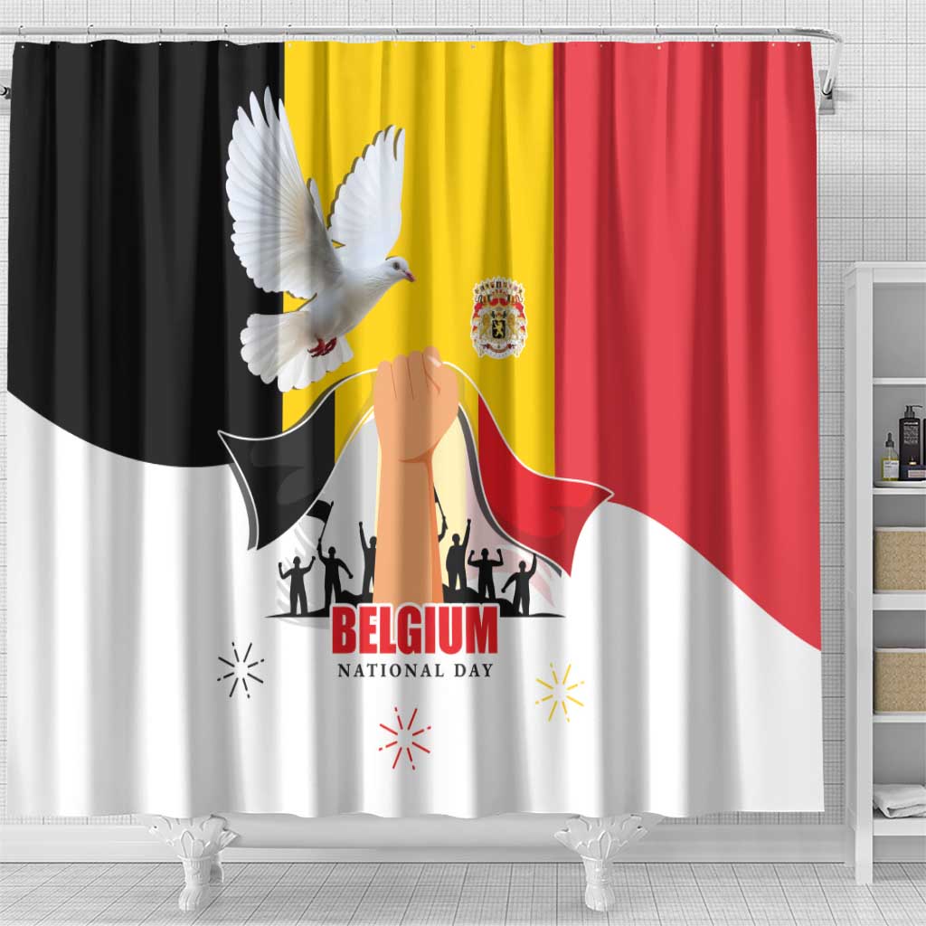 Belgian National Day Shower Curtain 21th July Flag with Dove LT17