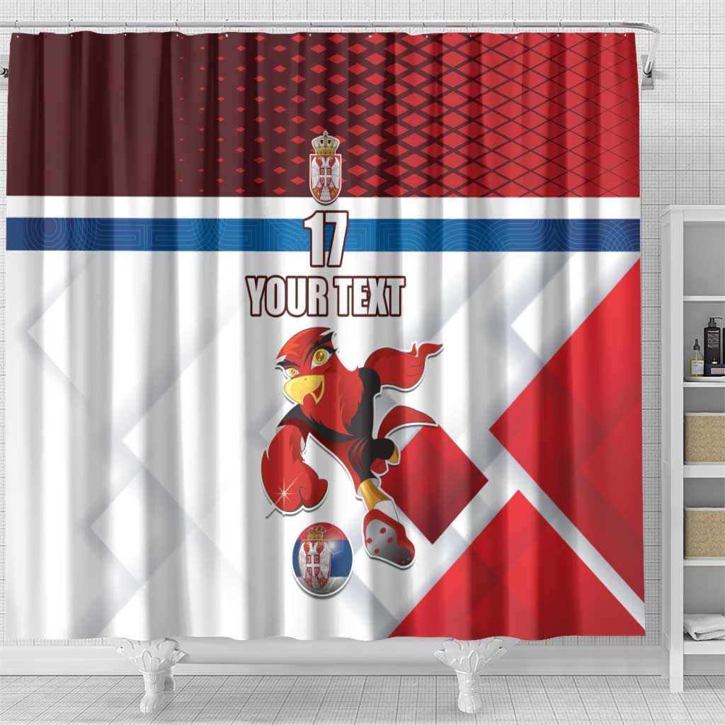 Custom Serbia Football Shower Curtain Sporty Style with Eagle Mascot LT17