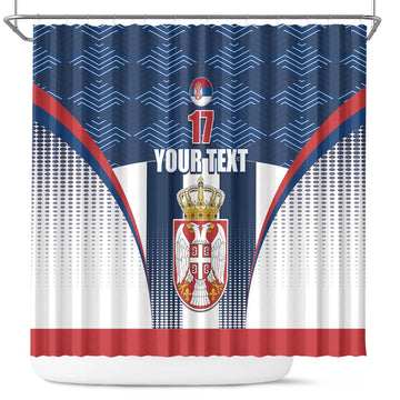 Custom Serbia Basketball Champions Shower Curtain Sporty Style with Coat of Arms LT17
