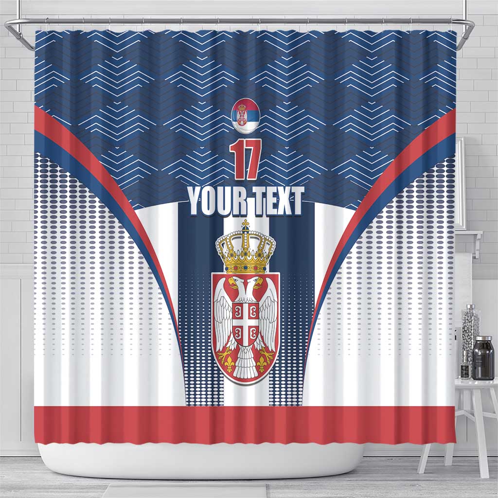 Custom Serbia Basketball Champions Shower Curtain Sporty Style with Coat of Arms LT17