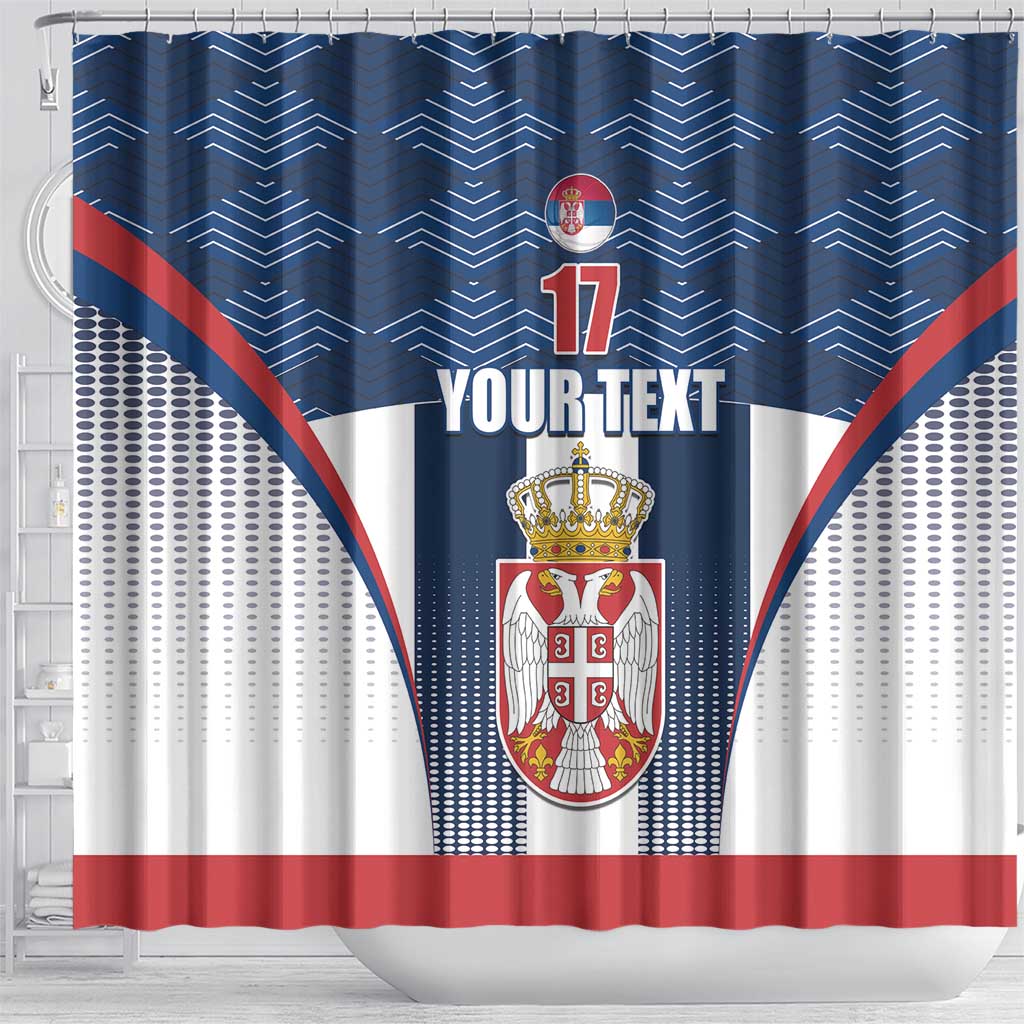 Custom Serbia Basketball Champions Shower Curtain Sporty Style with Coat of Arms LT17