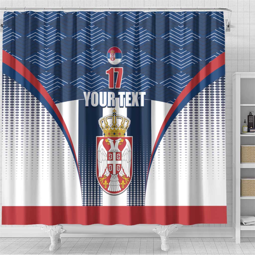 Custom Serbia Basketball Champions Shower Curtain Sporty Style with Coat of Arms LT17