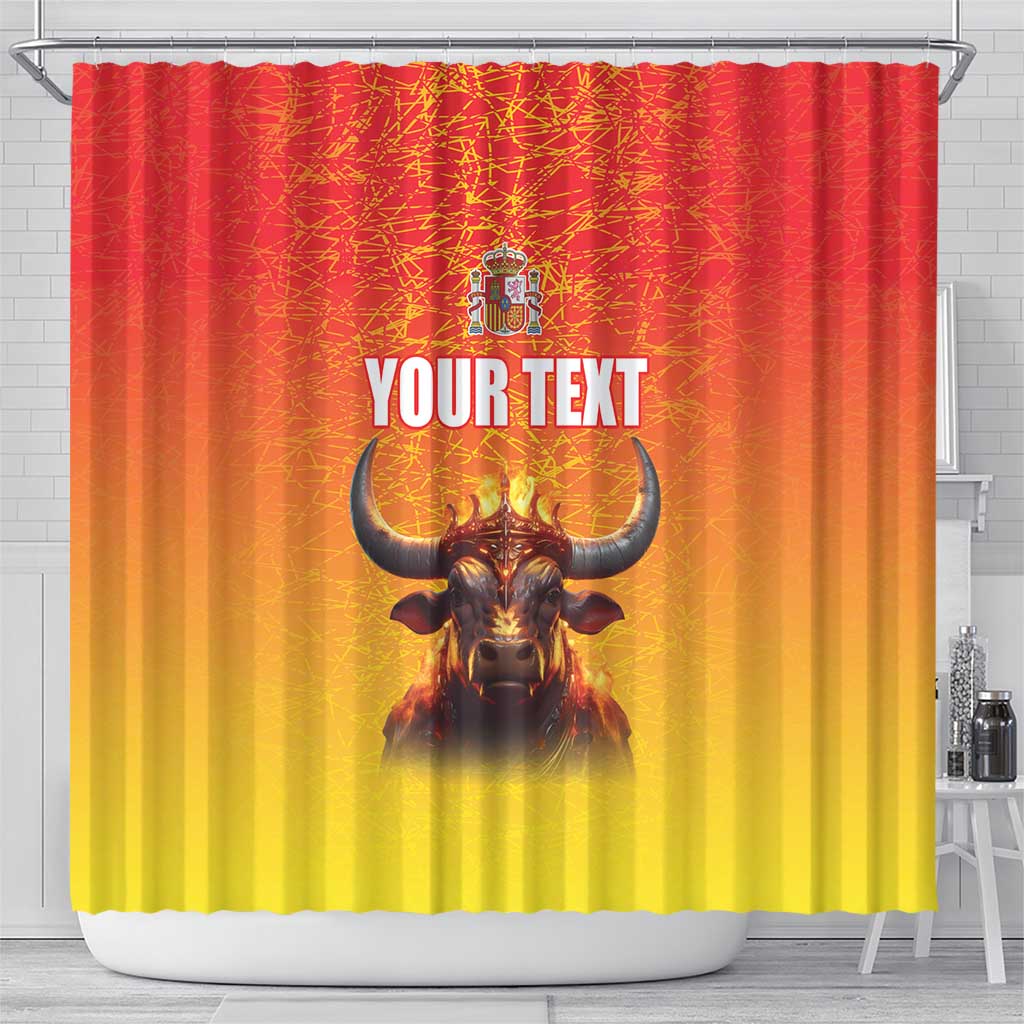Personalized Spain Bull with Crown Shower Curtain Espana Flag with Coat of Arms LT17