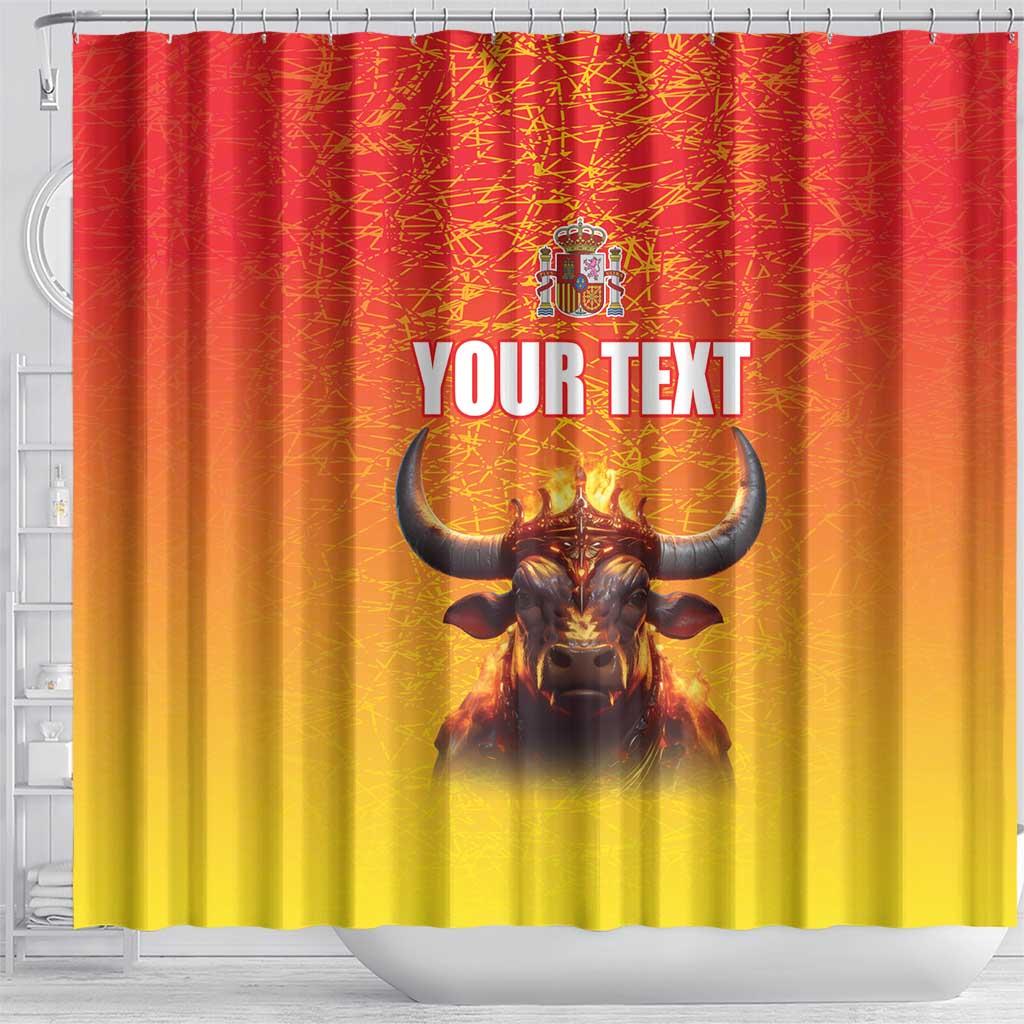 Personalized Spain Bull with Crown Shower Curtain Espana Flag with Coat of Arms LT17