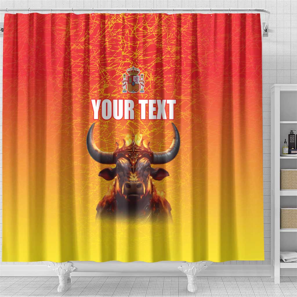 Personalized Spain Bull with Crown Shower Curtain Espana Flag with Coat of Arms LT17