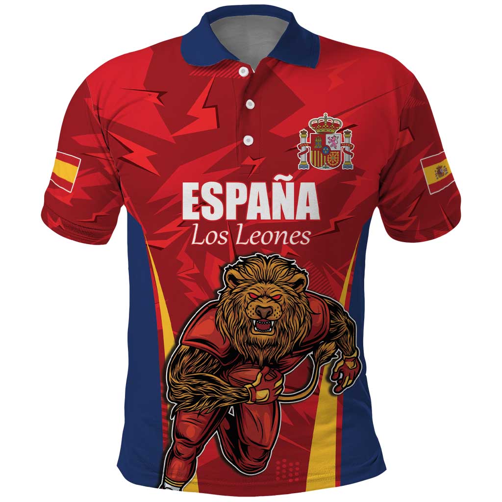 Custom Espana Rugby Spain Polo Shirt Lion Mascot Come on Los Leones Red Style LT17